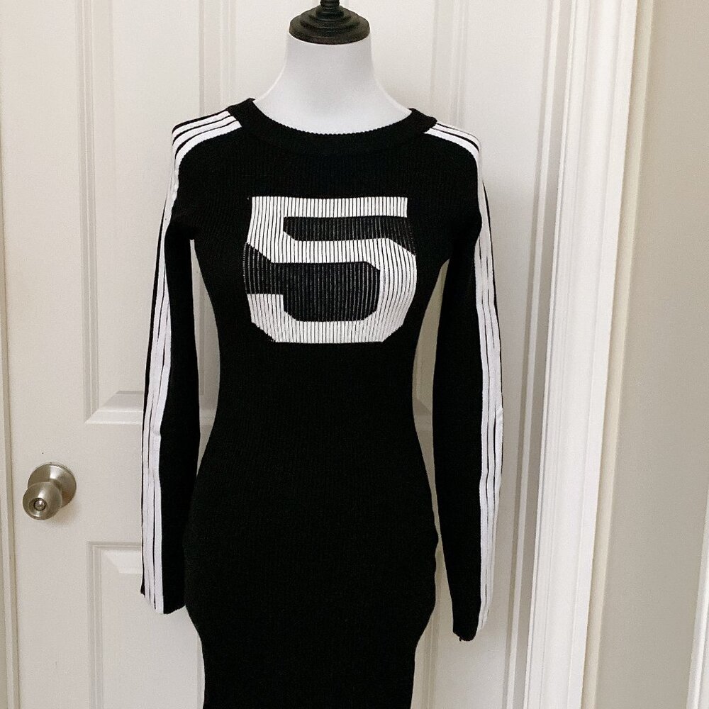 NWT Women Long Knee High Crew Neck Stripped Bodycon Knitted Sporty Casual Dress